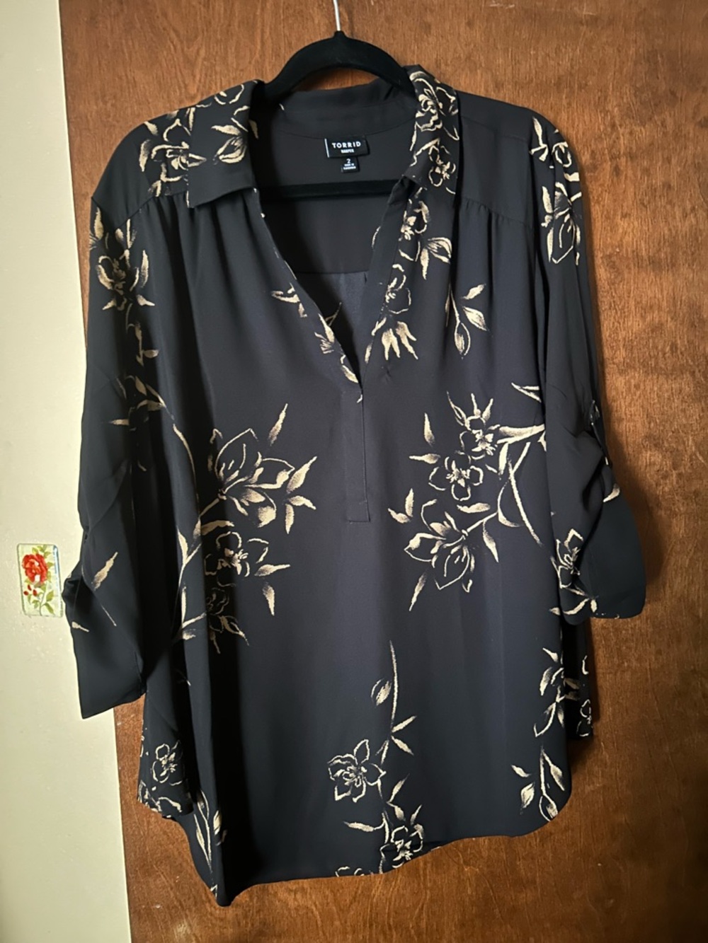 torrid Black Blouse with Cream Floral Print